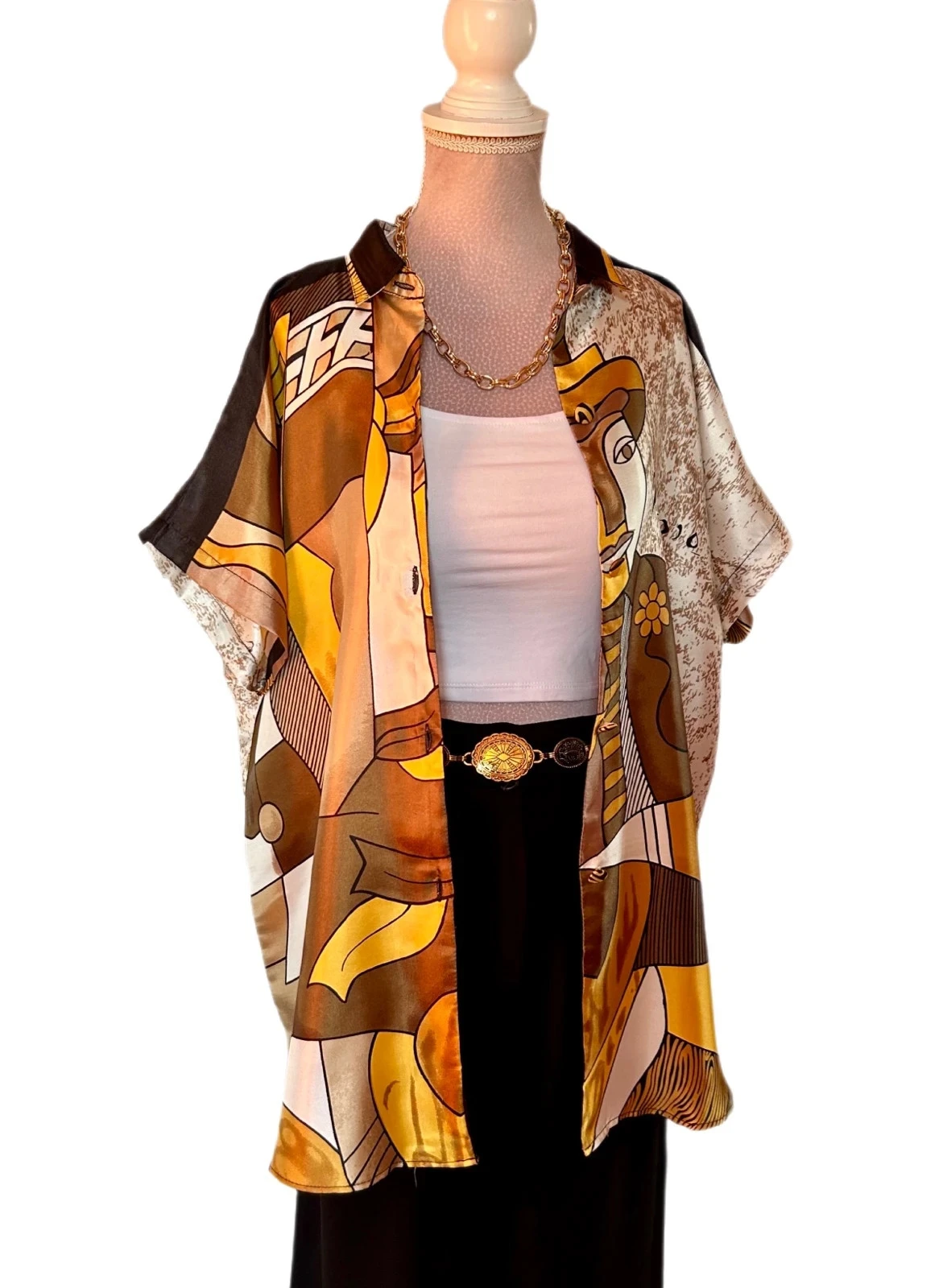 🌿🎨Picasso Inspired Vintage 90s Boho Statement Artwear Shirt Artistic Cubism 38/40🌿🎨 – photo 7